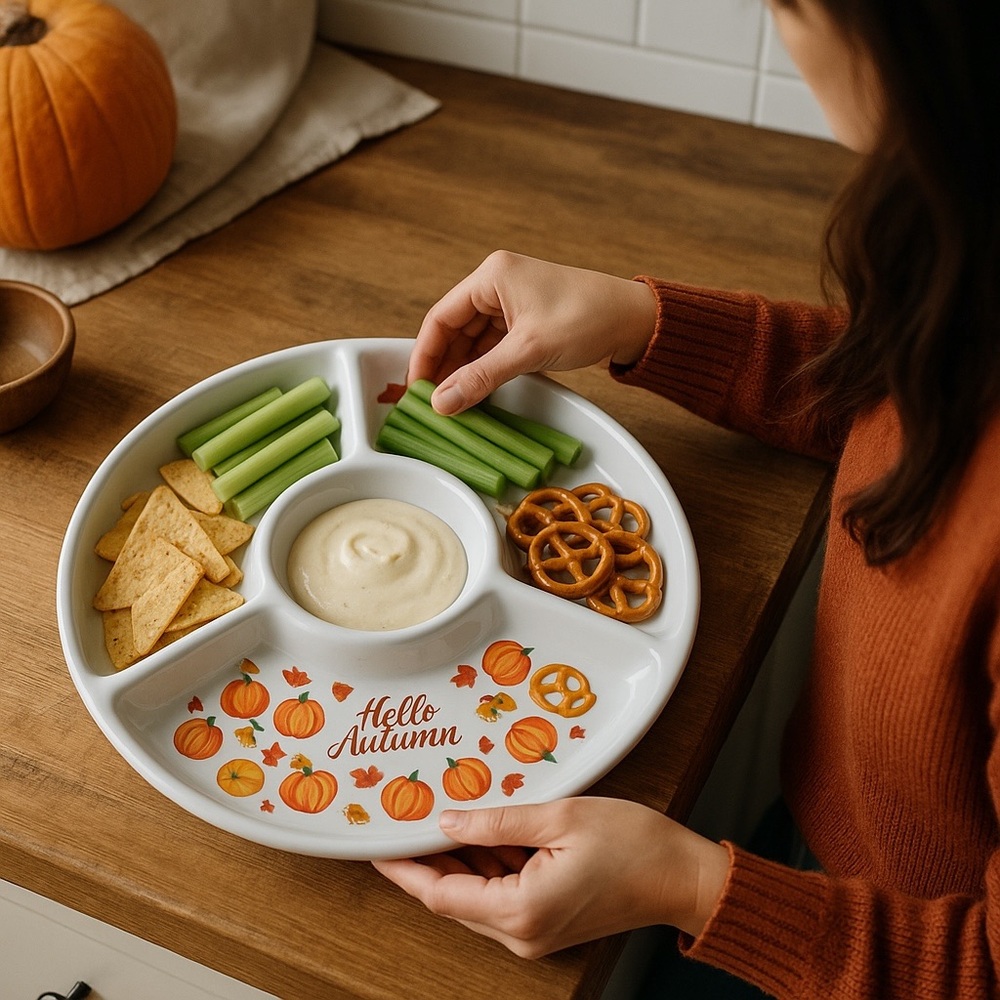 Autumn chip & dip White Sectioned Serveware Platter for Dining 100% melamine